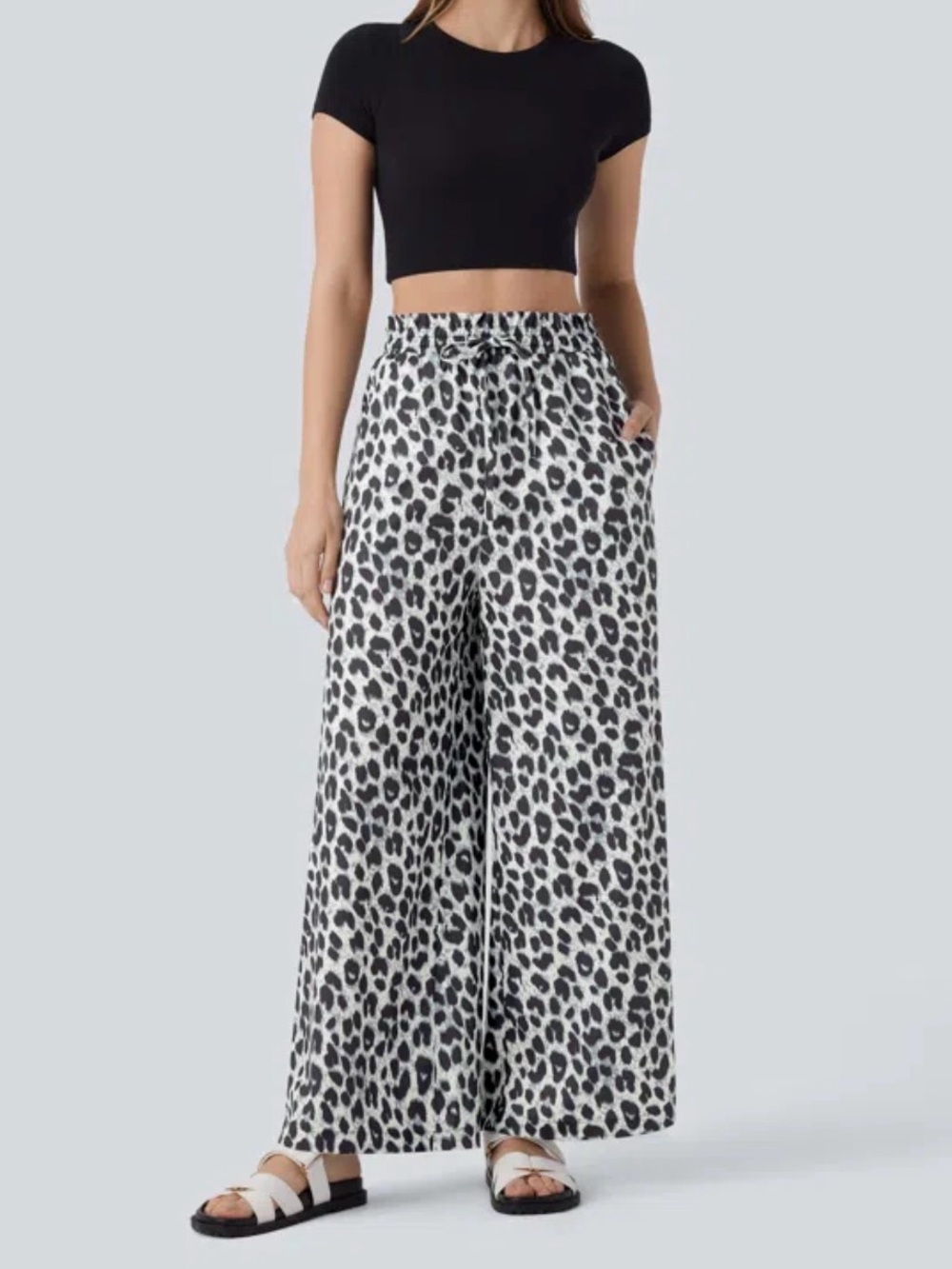 NWT Halara Leopard Print High Waisted Wide Leg Drawstring Casual Pants XS - Picture 6 of 9